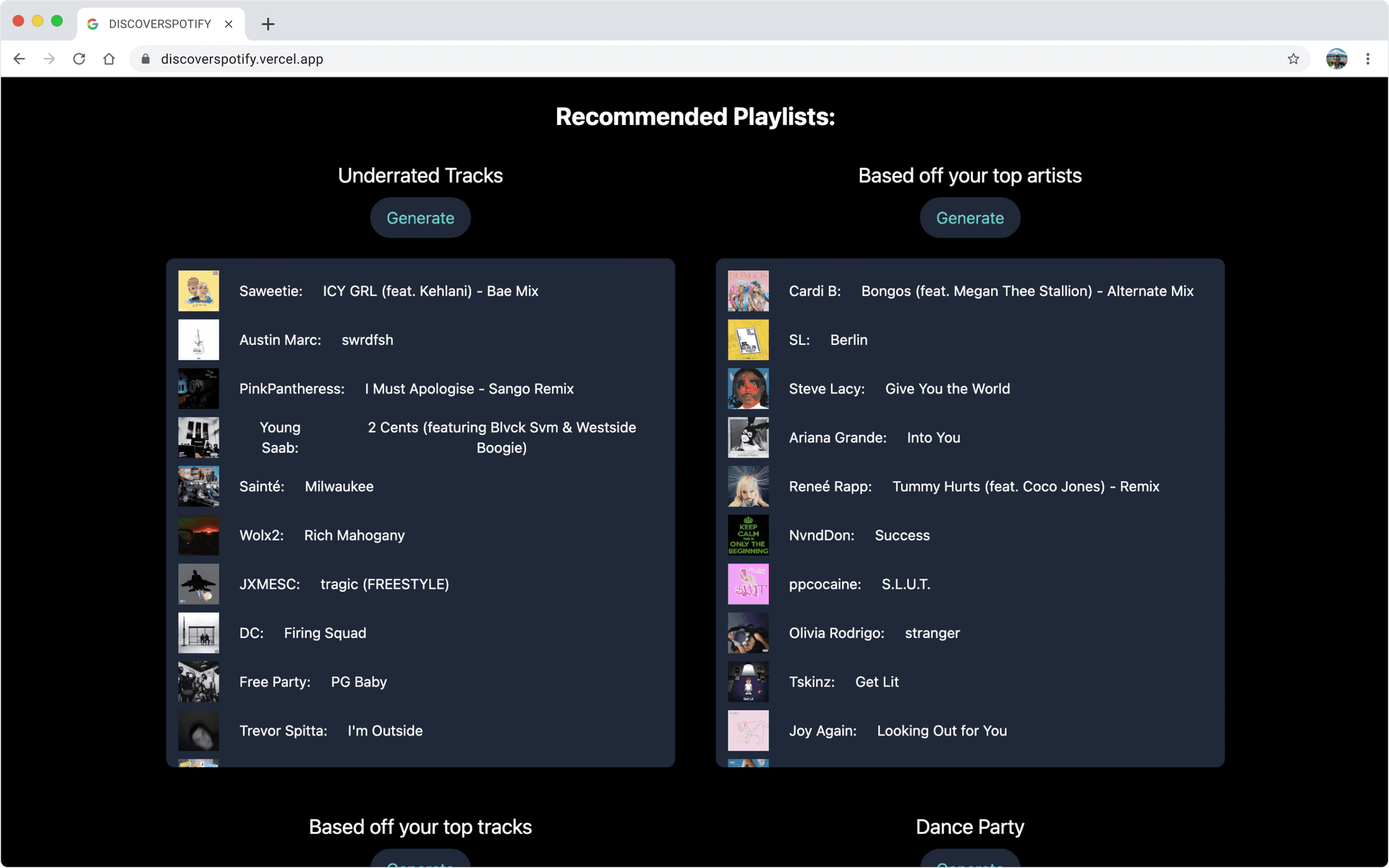 discoverspotify app in browser